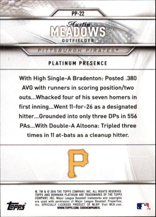 2016 Bowman Platinum Platinum Presence #PP22 Austin Meadows