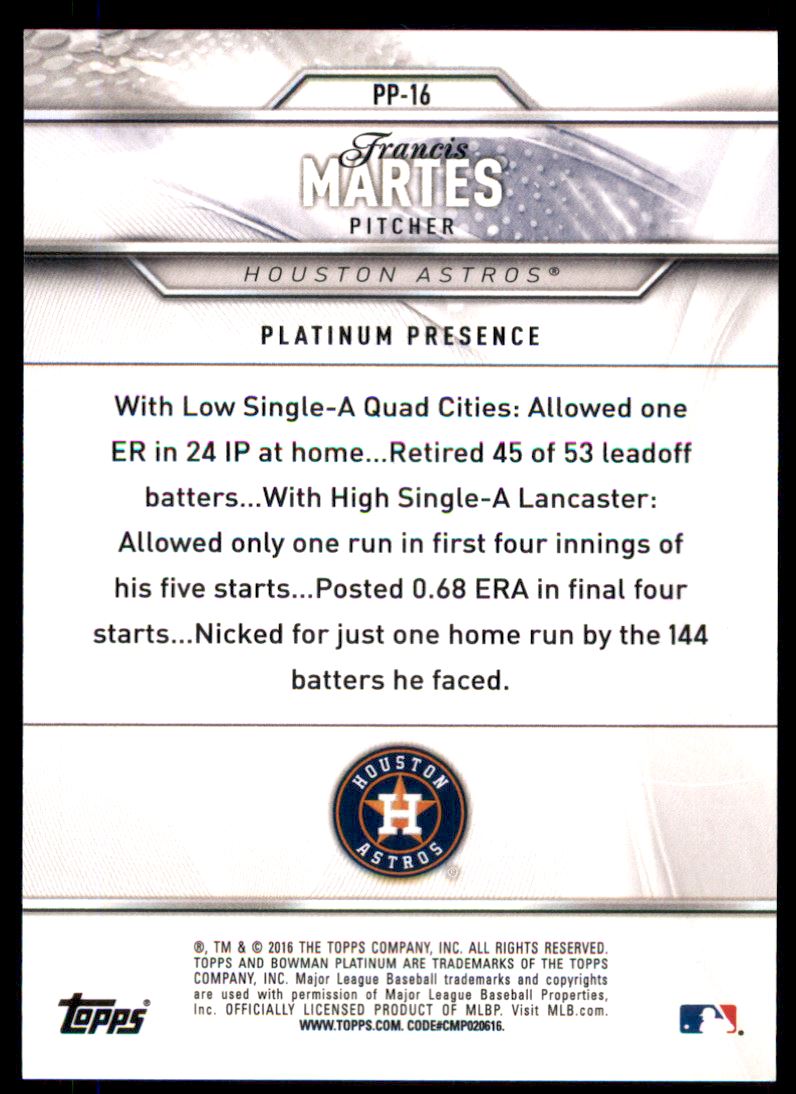 2016 Bowman Platinum Platinum Presence Green #PP16 Francis Martes