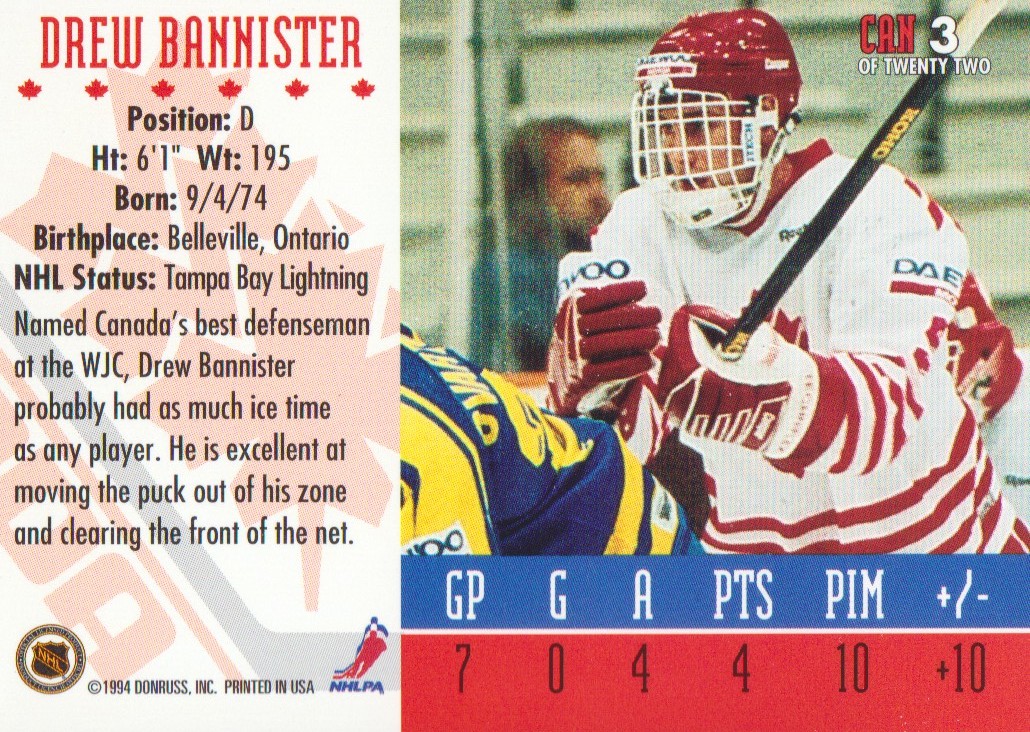 1993-94 Donruss Team Canada #3 Drew Bannister back image