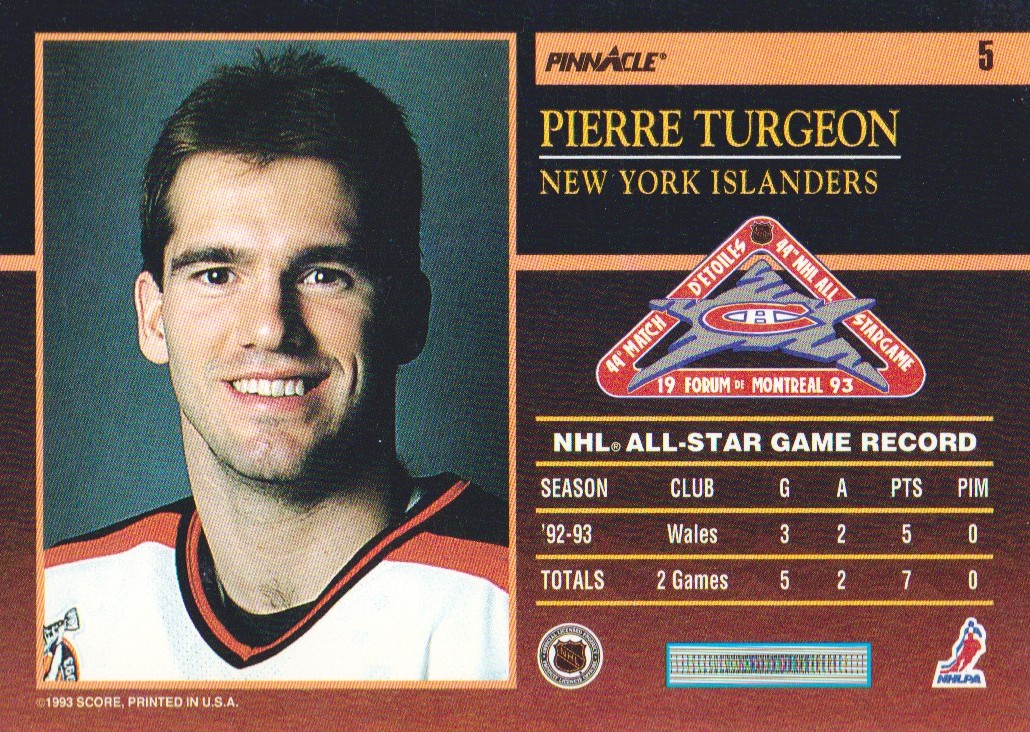 1993-94 Pinnacle All-Stars #5 Pierre Turgeon back image