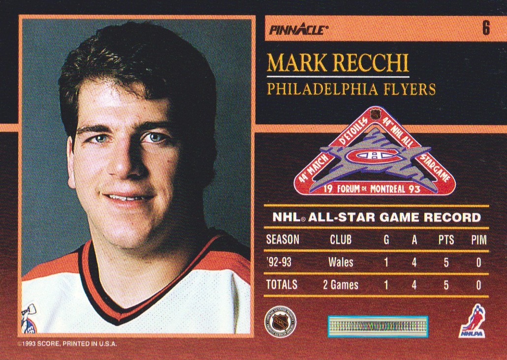 1993-94 Pinnacle All-Stars #6 Mark Recchi back image