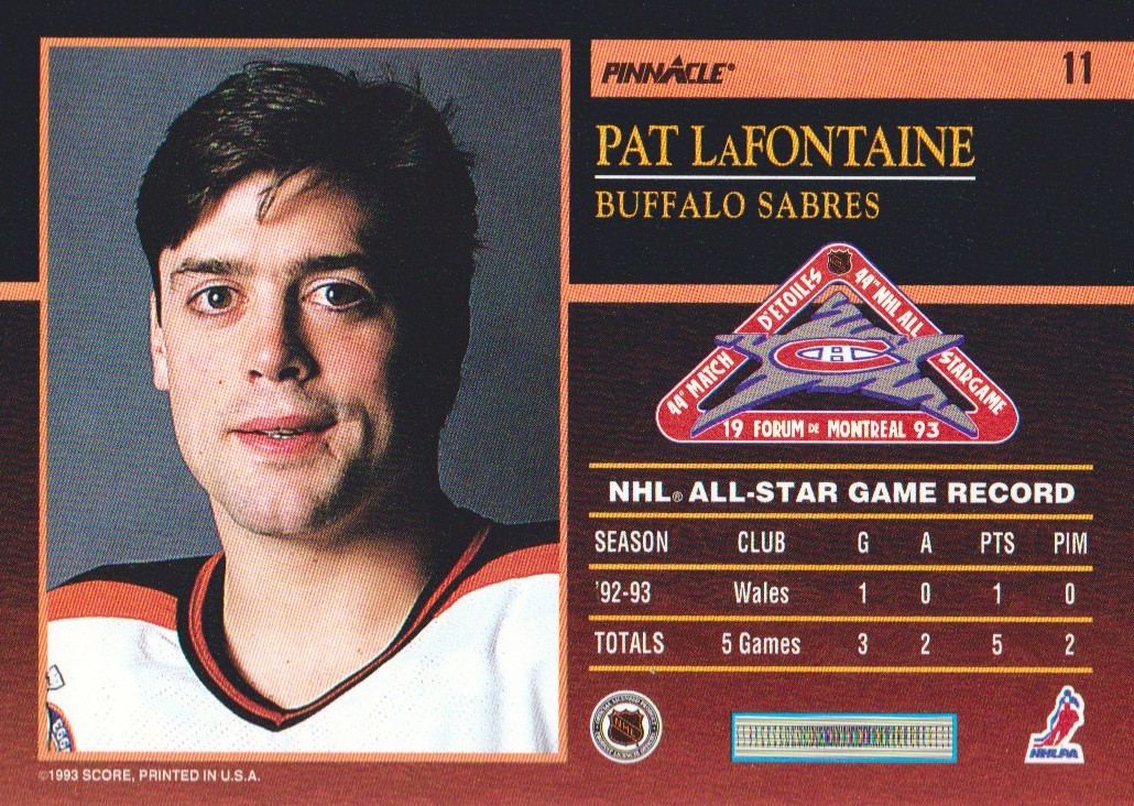 1993-94 Pinnacle All-Stars #11 Pat LaFontaine back image