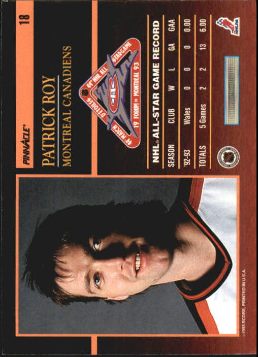 1993-94 Pinnacle All-Stars #18 Patrick Roy back image