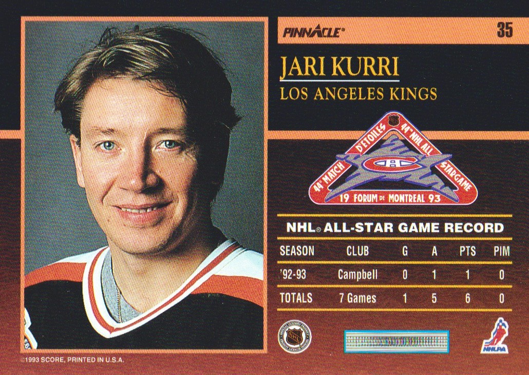 1993-94 Pinnacle All-Stars #35 Jari Kurri back image