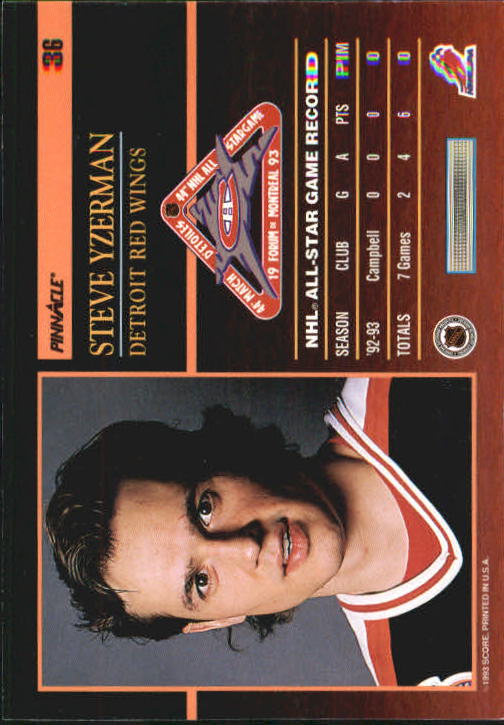 1993-94 Pinnacle All-Stars #36 Steve Yzerman back image