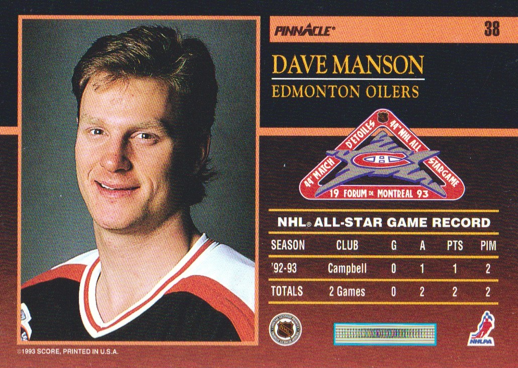 1993-94 Pinnacle All-Stars #38 Dave Manson back image