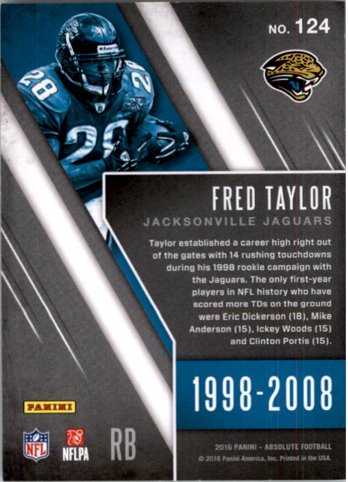 2016 Absolute #124 Fred Taylor back image