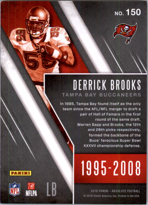 2016 Absolute #150 Derrick Brooks back image