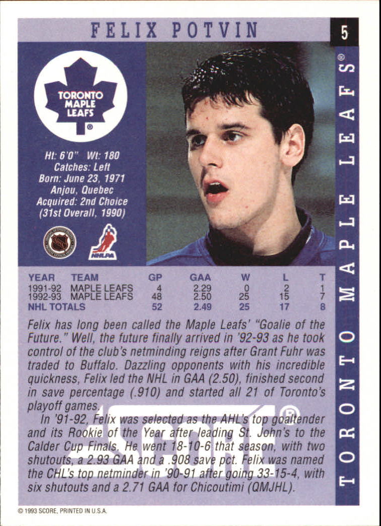 1993-94 Score #5 Felix Potvin