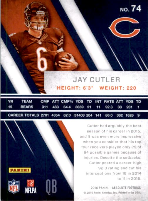 2016 Absolute Spectrum Red #74 Jay Cutler back image