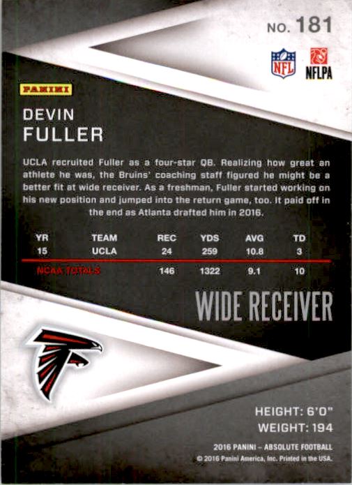 2016 Absolute Spectrum Red #181 Devin Fuller back image