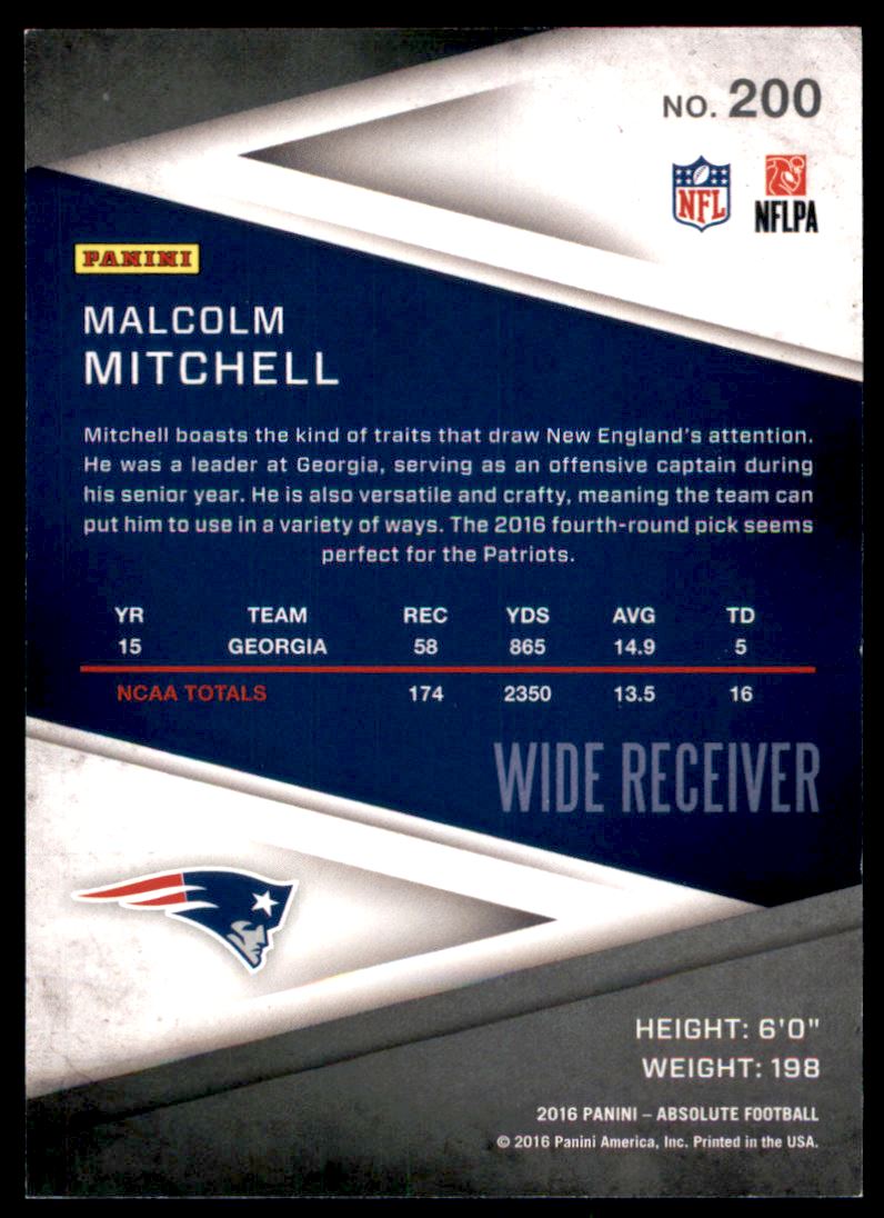 2016 Absolute Spectrum Red #200 Malcolm Mitchell back image