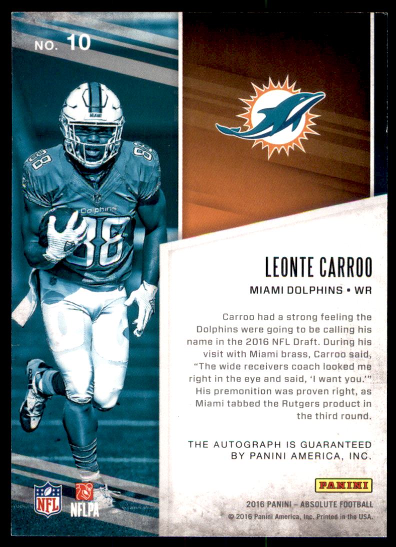2016 Absolute Absolutely Ink Numbers #10 Leonte Carroo/88 back image