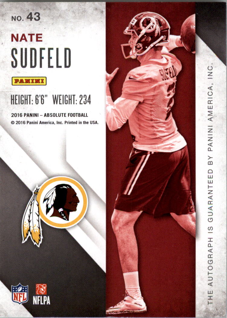 2016 Absolute Rook Ink Silver #43 Nate Sudfeld/399 back image