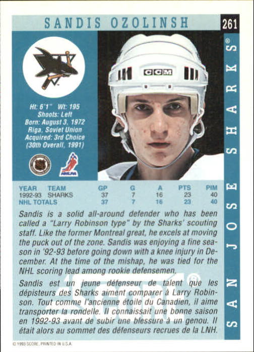 1993-94 Score Canadian #261 Sandis Ozolinsh back image
