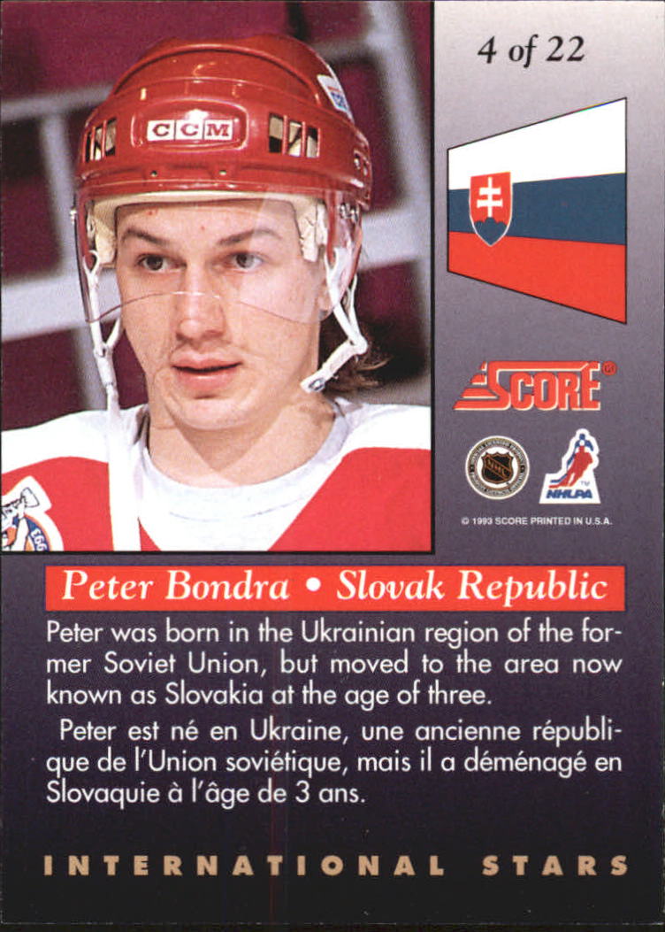 1993-94 Score International Stars Canadian #4 Peter Bondra back image