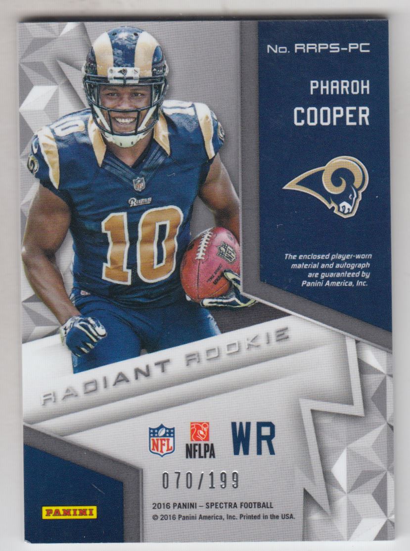 2016 Panini Spectra Radiant Rookie Patch Signatures #13 Pharoh Cooper/199 back image