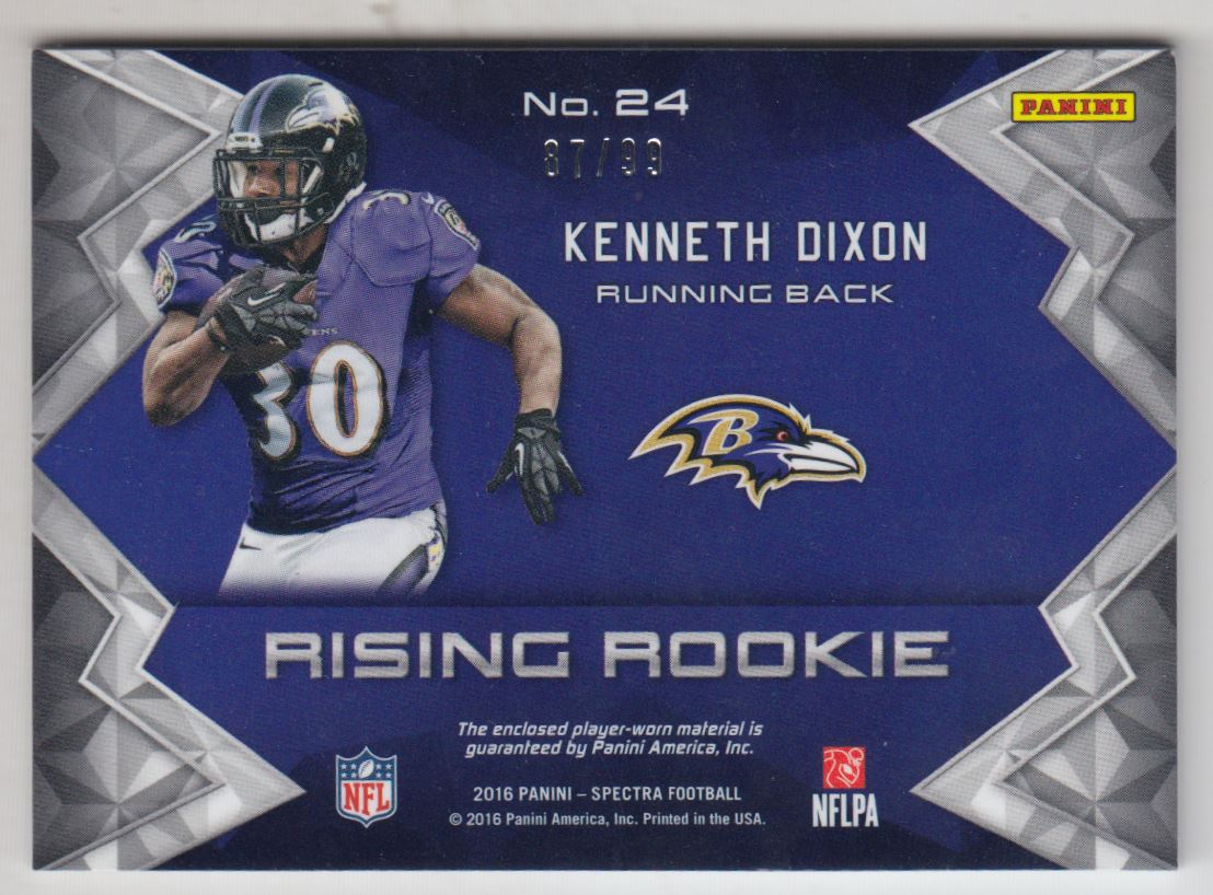 2016 Panini Spectra Rising Rookie Materials Neon Blue #24 Kenneth Dixon