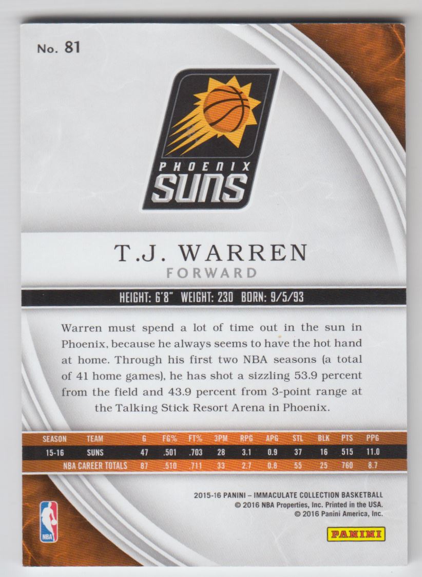 2015-16 Immaculate Collection Bronze #81 T.J. Warren back image