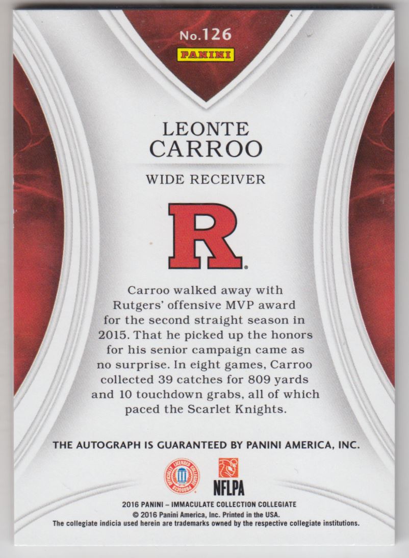 2016 Immaculate Collection Collegiate #126 Leonte Carroo AU RC back image