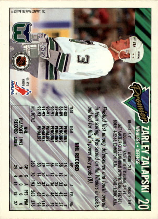 1993-94 Topps Premier Gold #20 Zarley Zalapski back image