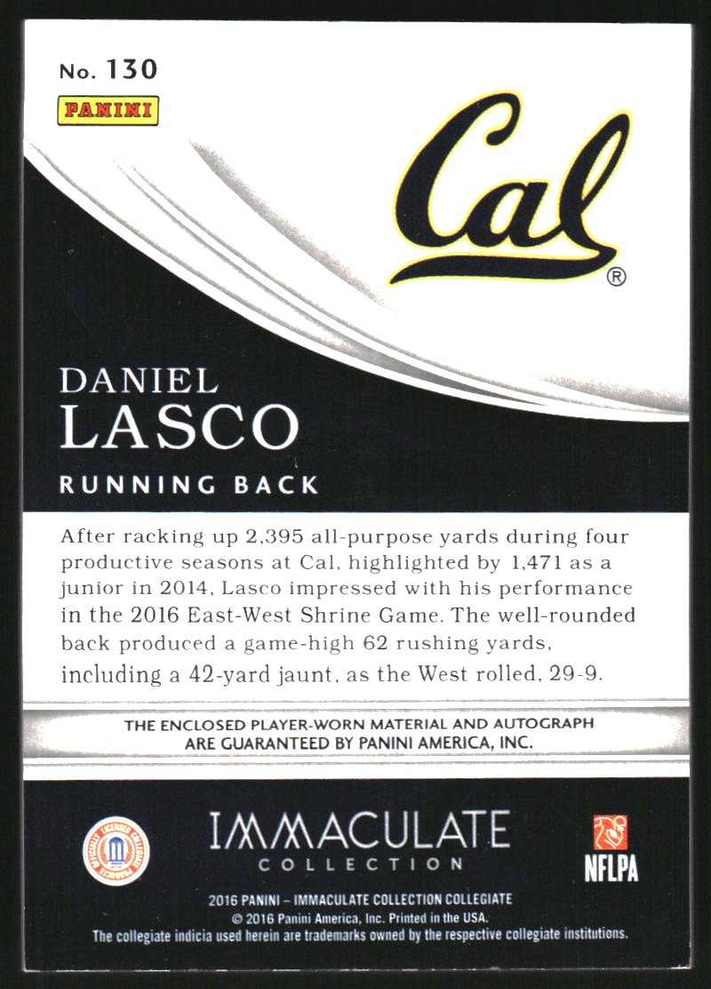2016 Immaculate Collection Collegiate Immaculate Signature Patches #130 Daniel Lasco/99