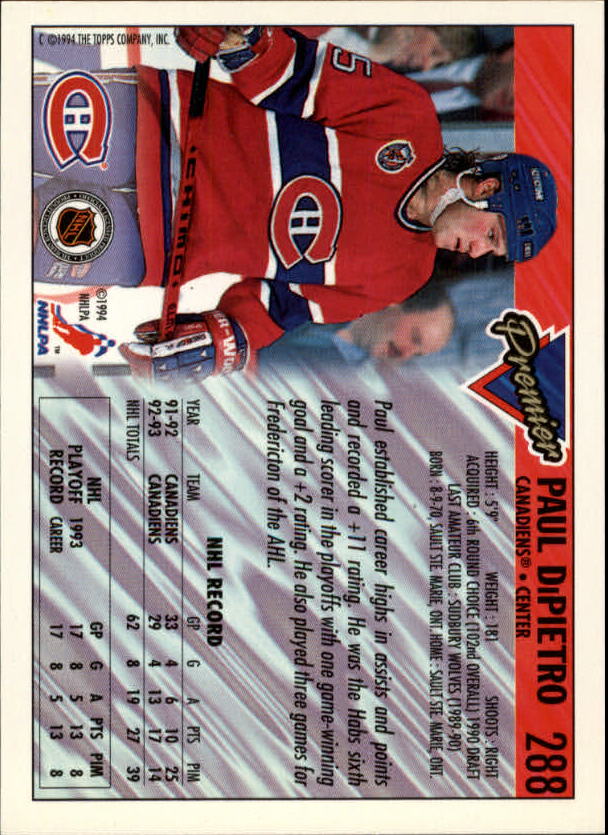 1993-94 Topps Premier Gold #288 Paul DiPietro