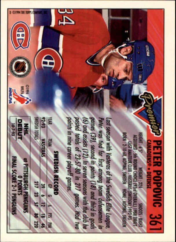 1993-94 Topps Premier Gold #361 Peter Popovic