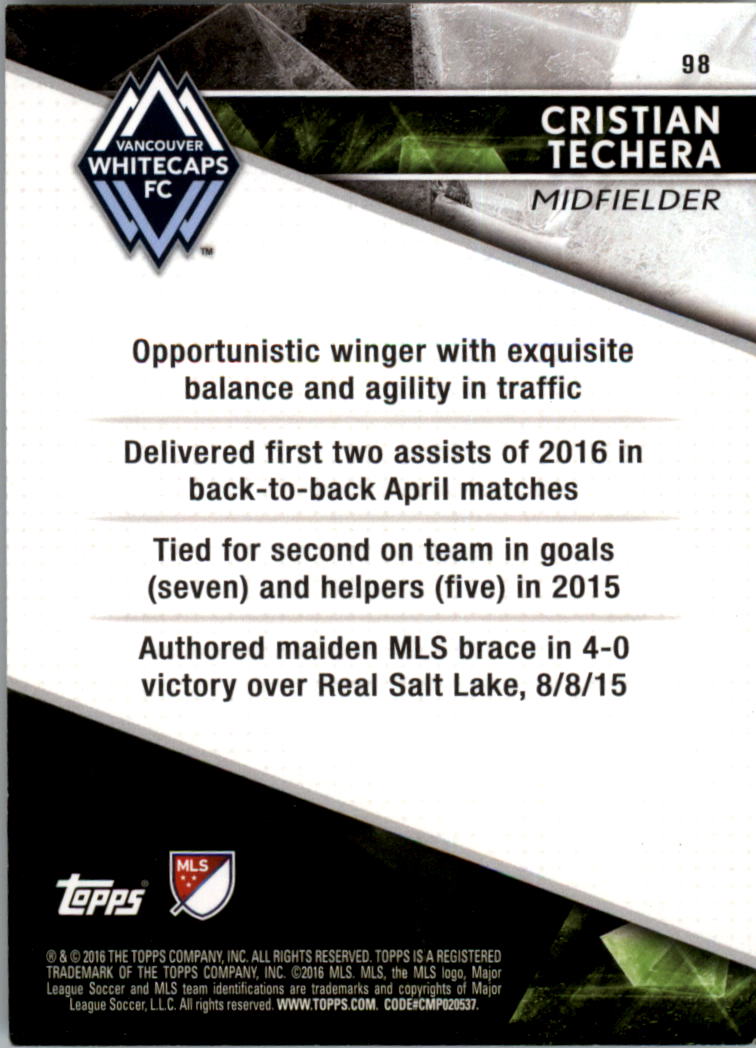 2016 Topps Apex MLS #98 Cristian Techera back image