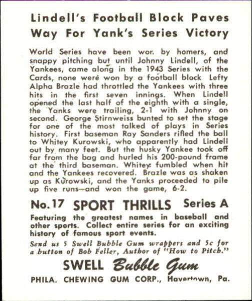1948 Swell Sport Thrills Reprints #17 Football Block: Johnny/Lindell's Football/Block back image