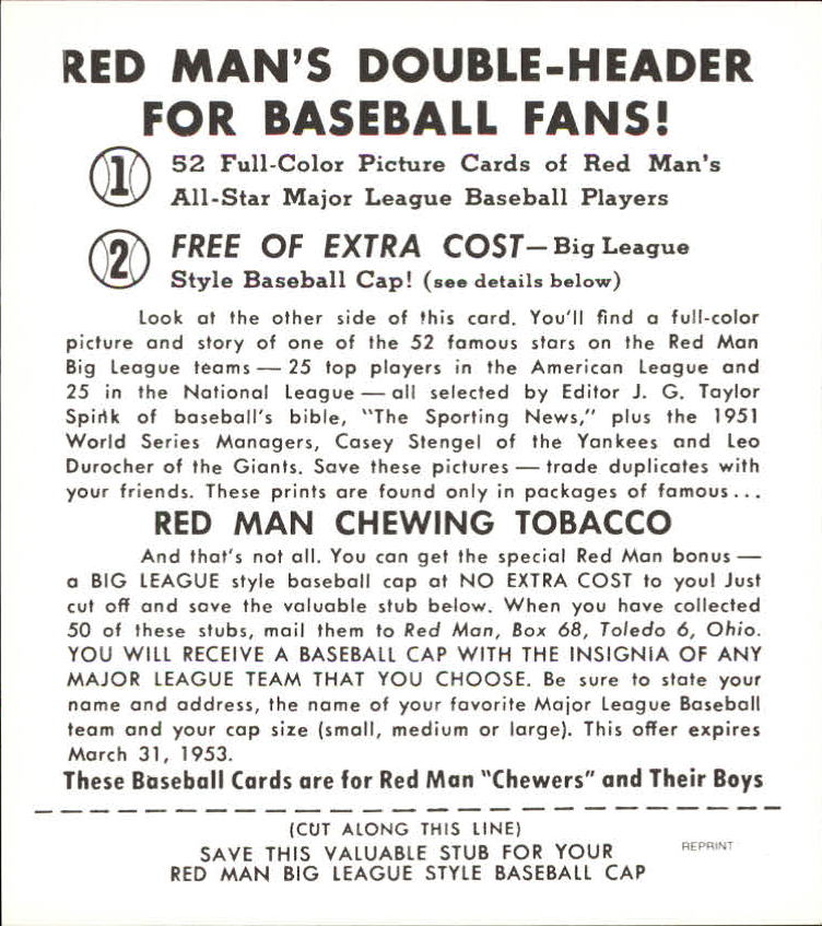 1952 Red Man Reprints #AL18 Eddie Robinson back image