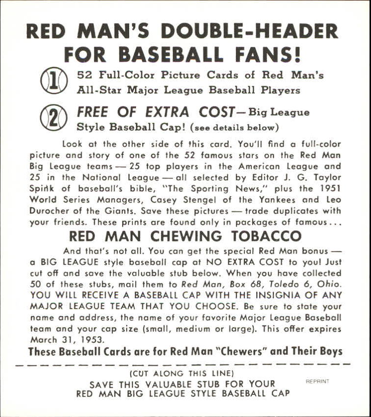 1952 Red Man Reprints #NL9 Monte Irvin back image