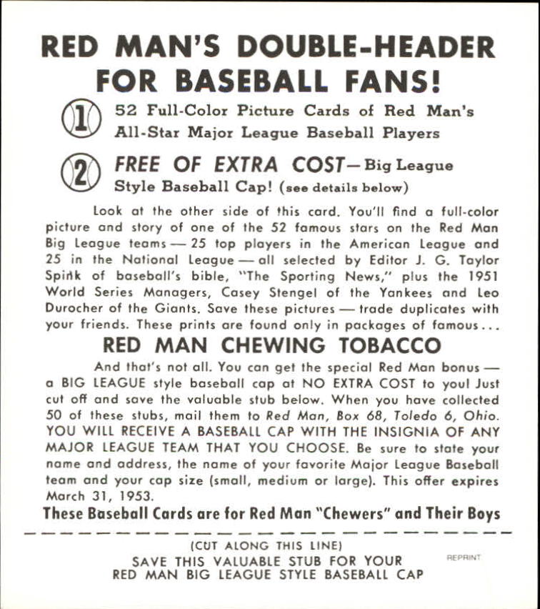 1952 Red Man Reprints #NL20 Enos Slaughter - NM-MT