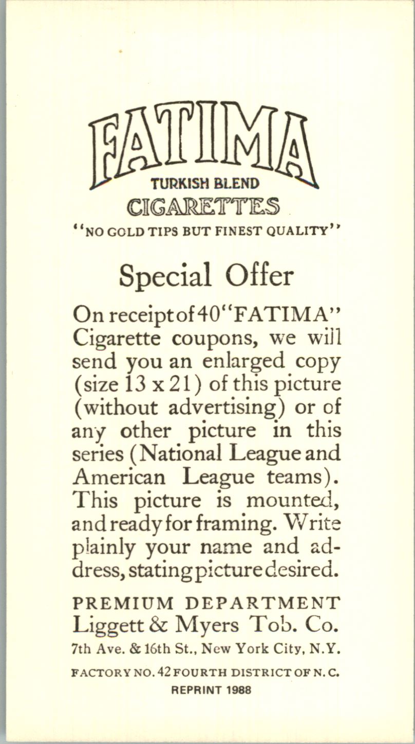 1913 Fatima Teams T200 '88 Reprints #7 St. Louis Americans back image