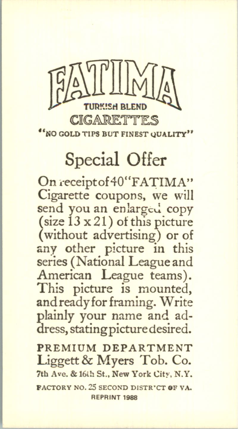 1913 Fatima Teams T200 '88 Reprints #14 Philadelphia Nationals back image