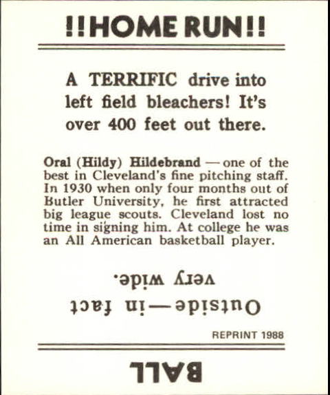1936 Goudey Black and White '88 Reprints #19 Oral Hildebrand back image