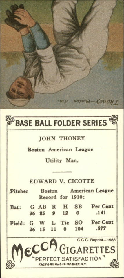 1911 Mecca Double Folders T201 '88 Card Collectors' Company Reprints #7 Eddie Cicotte/Johny Thoney back image