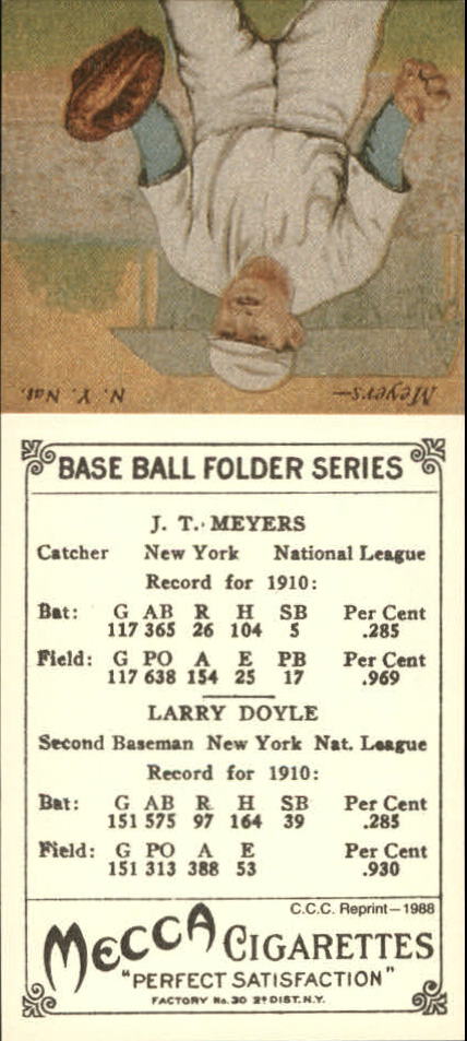 1911 Mecca Double Folders T201 '88 Card Collectors' Company Reprints #13 Larry Doyle/Chief Meyers back image