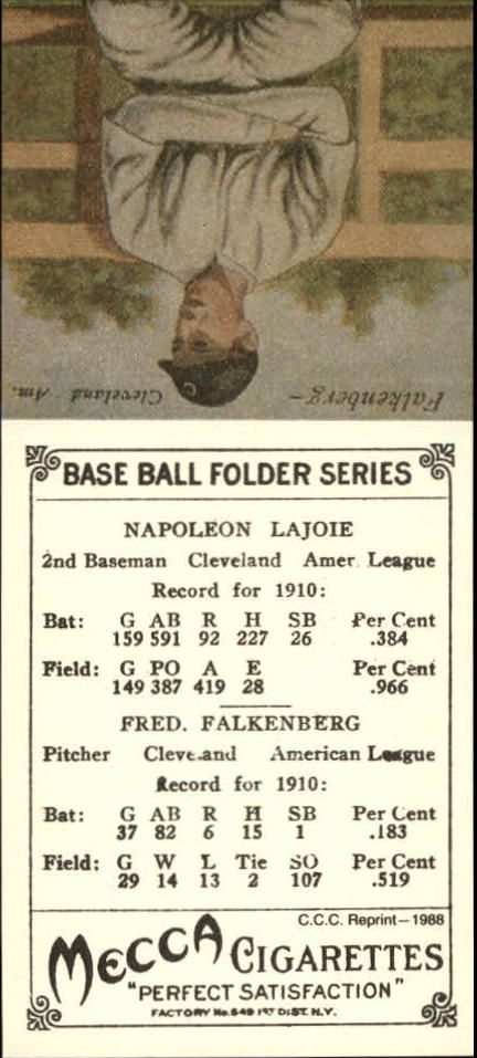 1911 Mecca Double Folders T201 '88 Card Collectors' Company Reprints #25 Nap Lajoie/Cy Falkenberg back image