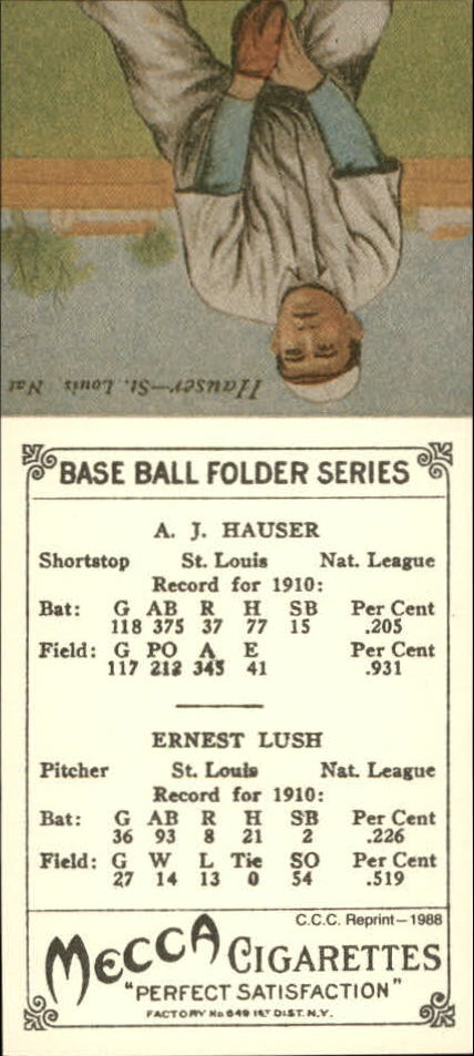 1911 Mecca Double Folders T201 '88 Card Collectors' Company Reprints #33 Johnny Lush/Arnold Hauser back image