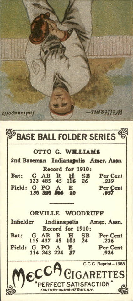 1911 Mecca Double Folders T201 '88 Card Collectors' Company Reprints #50 Sam Woodruff/Otto Williams back image