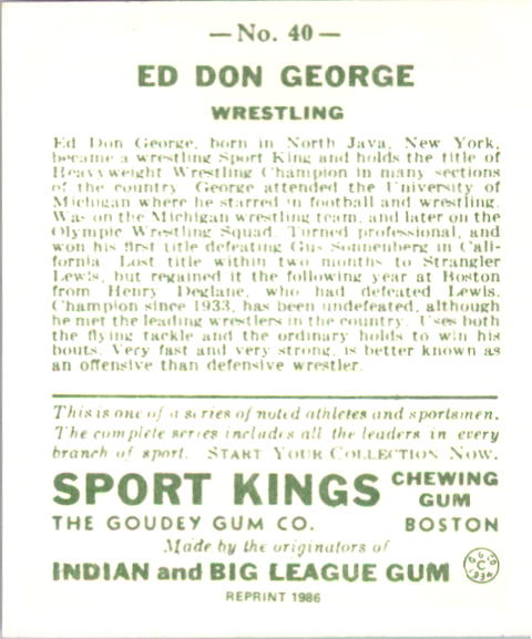 1933 Sport Kings Reprints #40 Don George Wrestling back image