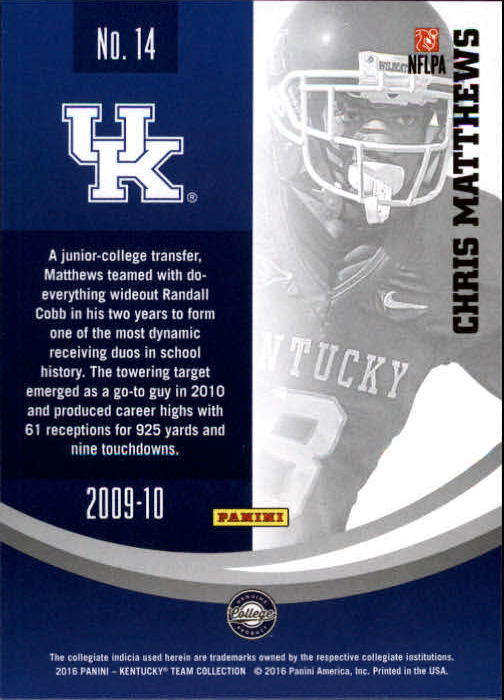 2016 Panini Kentucky #14 Chris Matthews back image