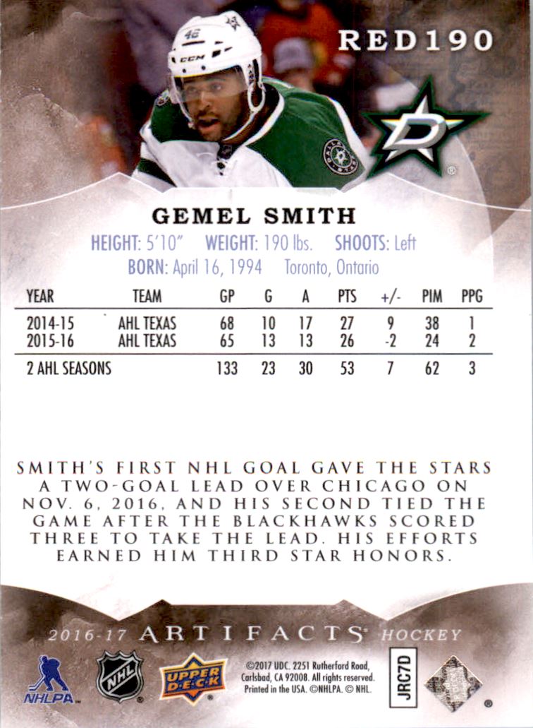 2016-17 Artifacts #190 Gemel Smith RC back image