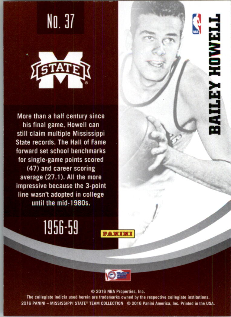 2016 Panini Mississippi State Black #37 Bailey Howell back image