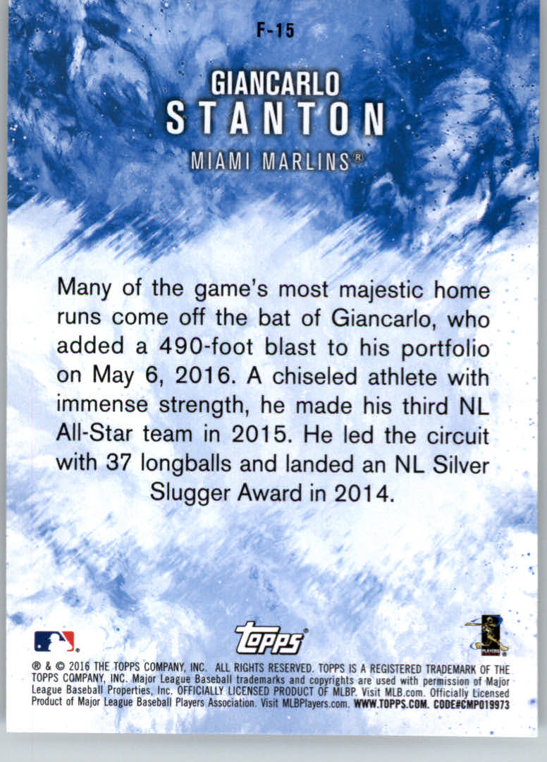 2016 Topps Update Fire #F15 Giancarlo Stanton back image