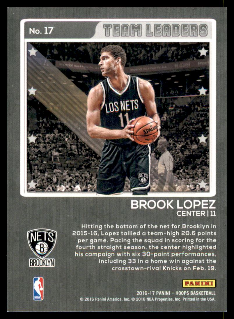 2016-17 Hoops Team Leaders Artist Proof #17 Brook Lopez back image
