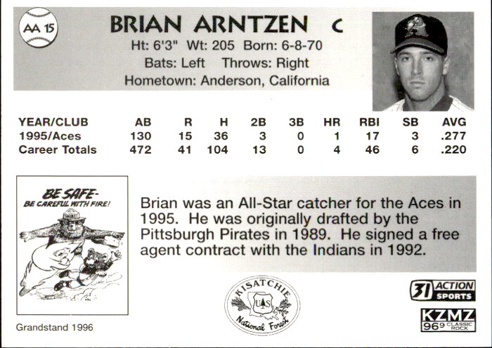 1996 Alexandria Aces Grandstand #15 Brian Arntzen back image