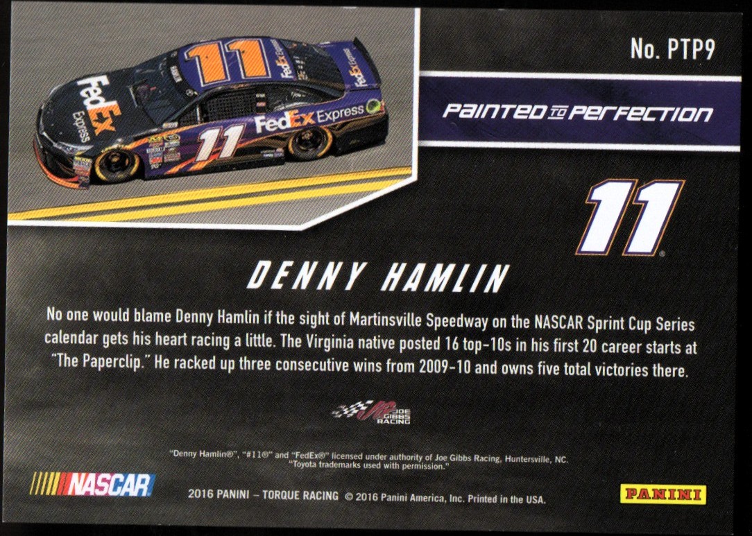 2016 Panini Torque Painted to Perfection Red #9 Denny Hamlin back image