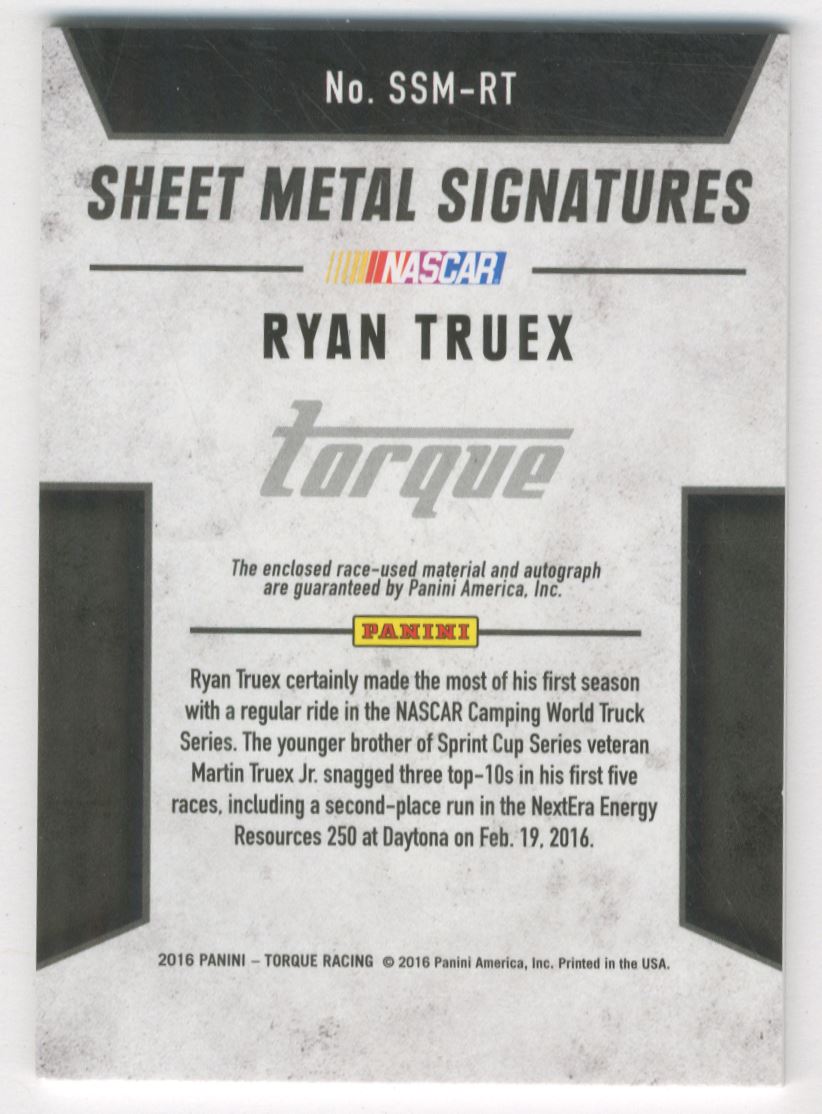 2016 Panini Torque Silhouettes Sheet Metal Autographs Red #11 Ryan Truex/40 back image